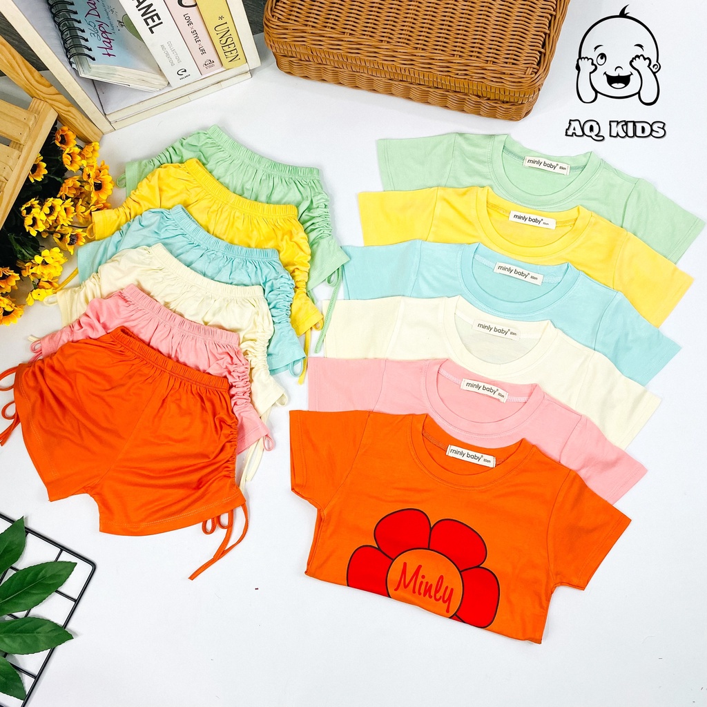 [BÉ 8-30KG] Đồ bộ bé gái Size Đại cộc tay vải thun lạnh Minlybaby quần thắt nơ điệu đà Size 80-170cm Unibaby - BCQN4