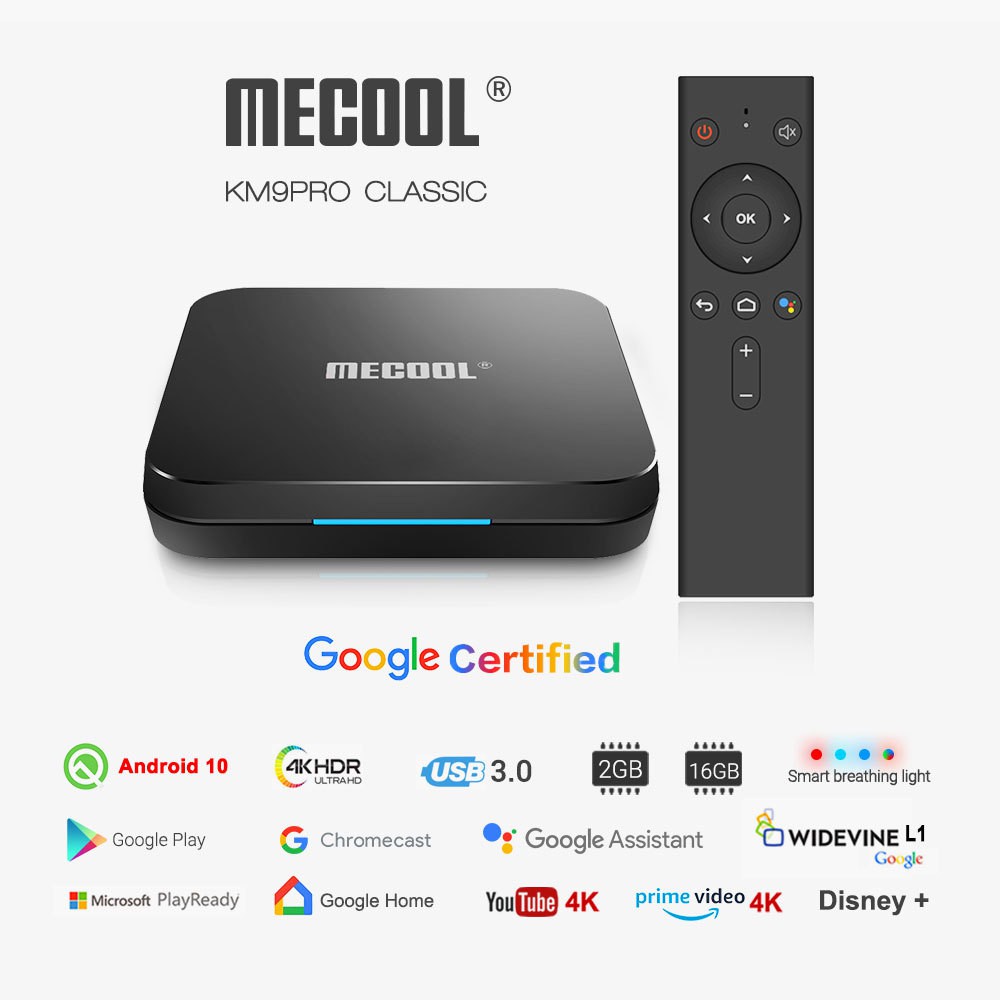 Android TV Box Mecool KM9 Pro Classis Google Cats Chính Chủ Tìm Kiếm Giọng Nói