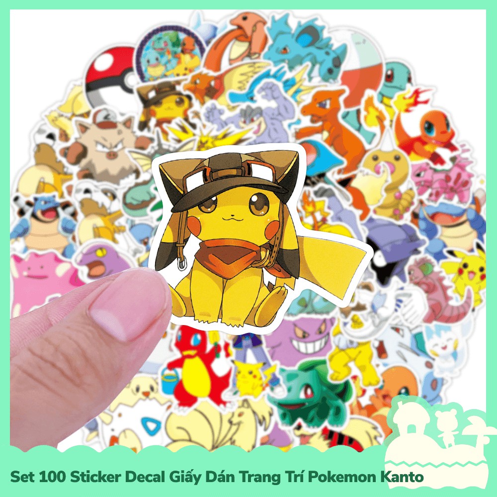 [Sẵn VN - NowShip] Set 100 Sticker Decal Dán Trang Trí Mẫu Anime Manga Poke-mon