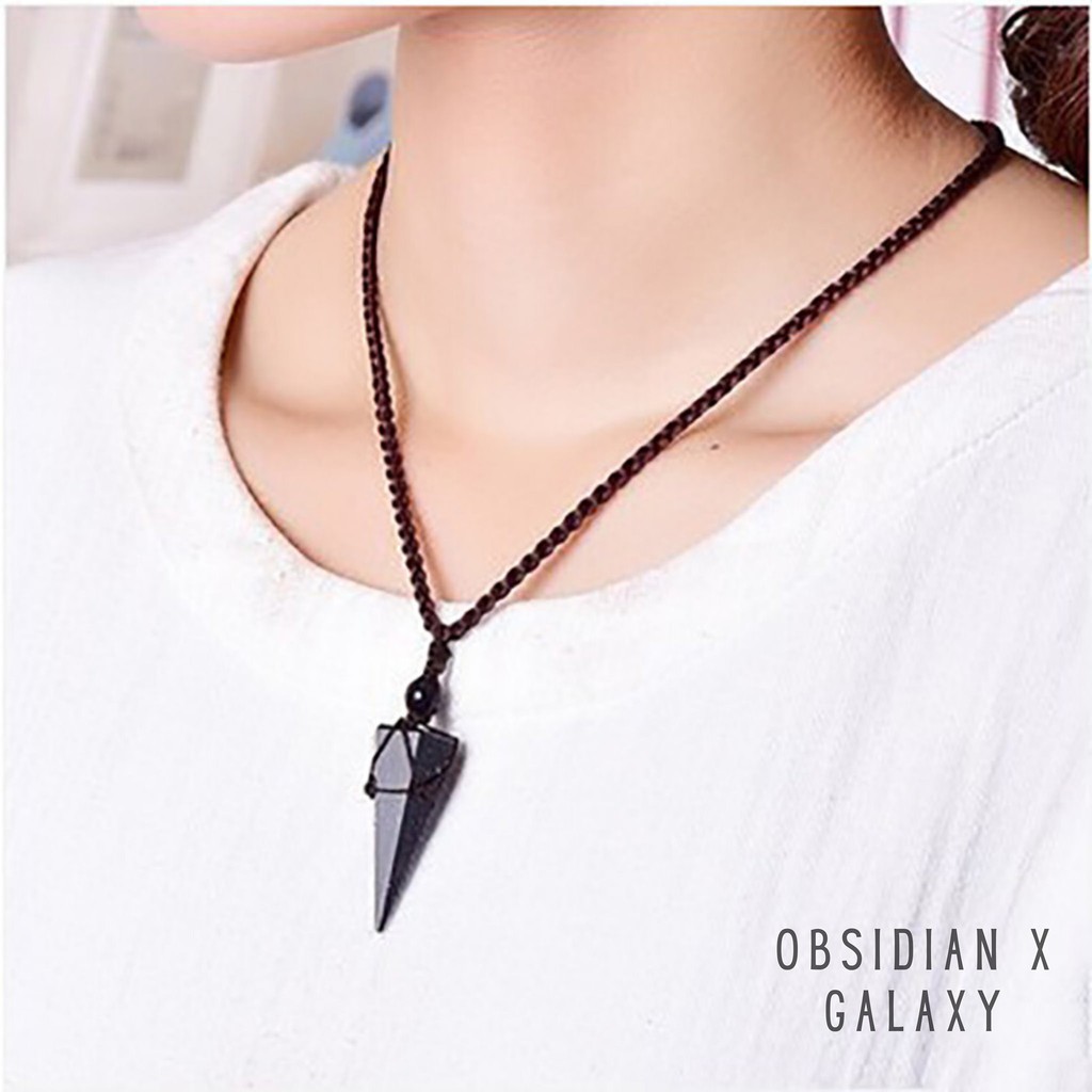 Vòng đeo dây chuyền đá núi lửa Obsidian - Handmade