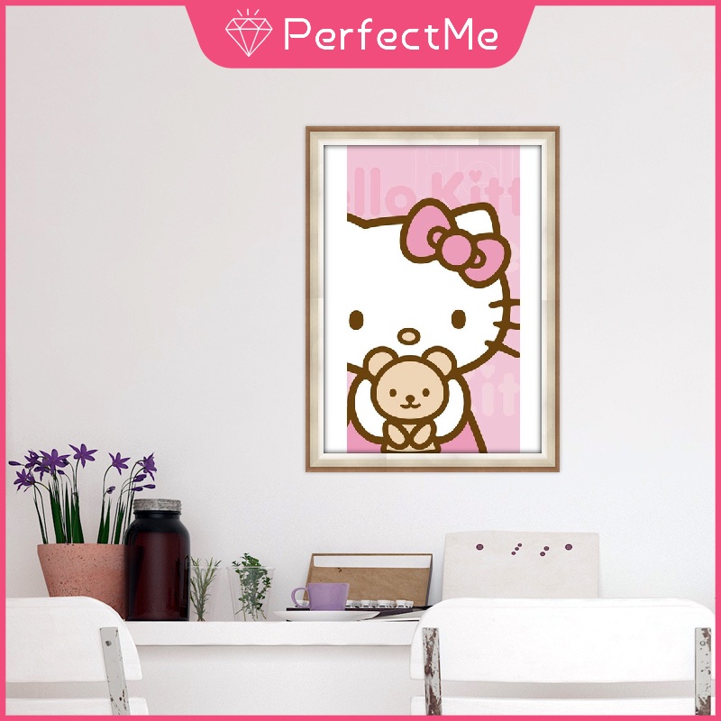 Tranh Đính Đá 5D Tự Làm Hình Hello Kitty Hoạt Hình Trang Trí Nhà Cửa 30X40Cm