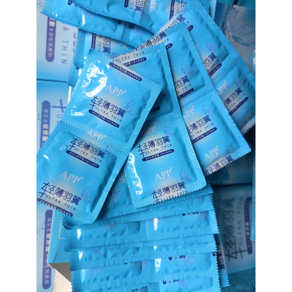 Bao cao su siêu mỏng APP cánh bướm nhiều nước, size nhỏ 49mm,cao cấp nội địa trung quốc [ hộp 100 cái ]