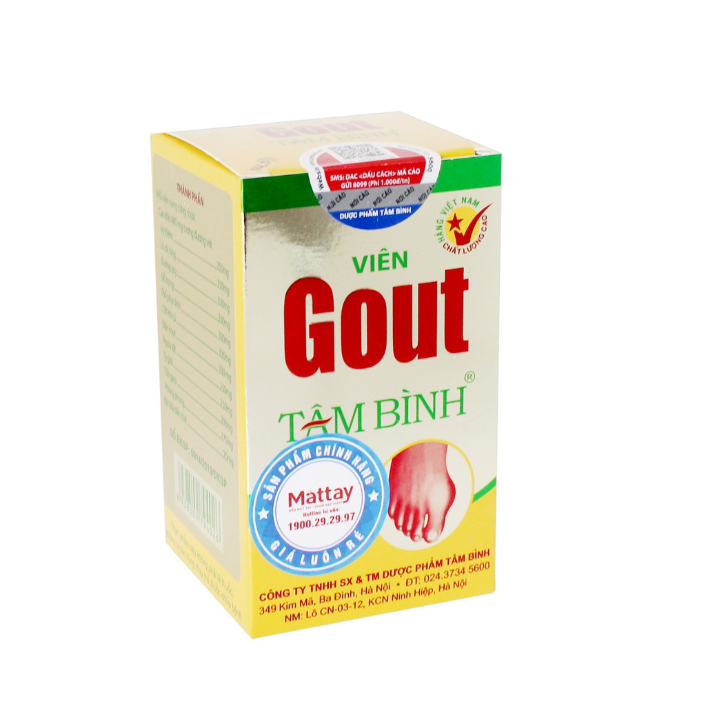 Gout Tâm Bình - Lọ 60 Viên - Tăng Đào Thải Acid Uric, Hỗ Trợ Lợi tiểu