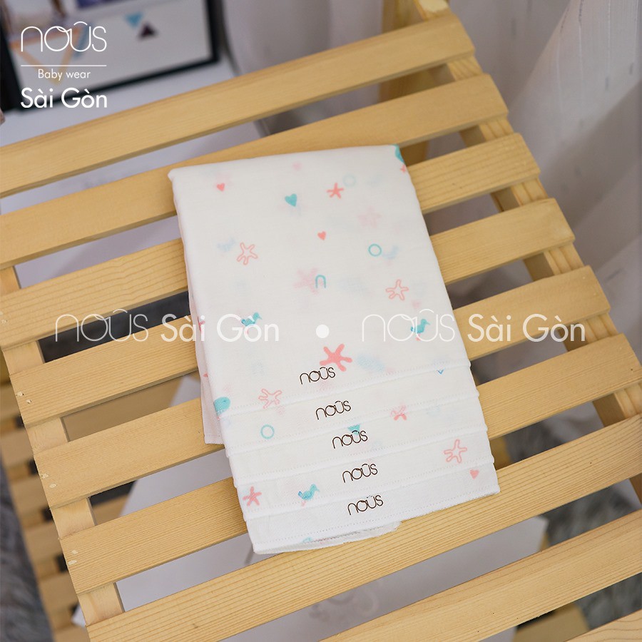 Khăn sữa xô Nous siêu mềm và thấm hút tốt - Nhiều họa tiết - Set 5 Chiếc, Kích Thước 30Cmx30Cm