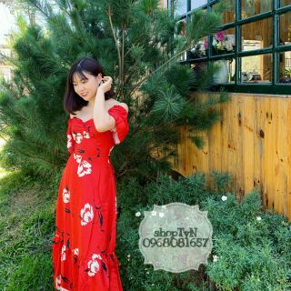 ĐẦM MAXI TRỄ VAI ĐỎ