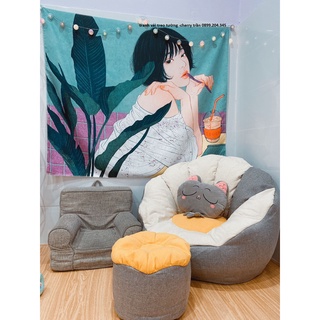 tranh vải treo tường cô gái, decor trang trí phòng(kèm dây đèn 8m+ đinh, kẹp treo tranh)