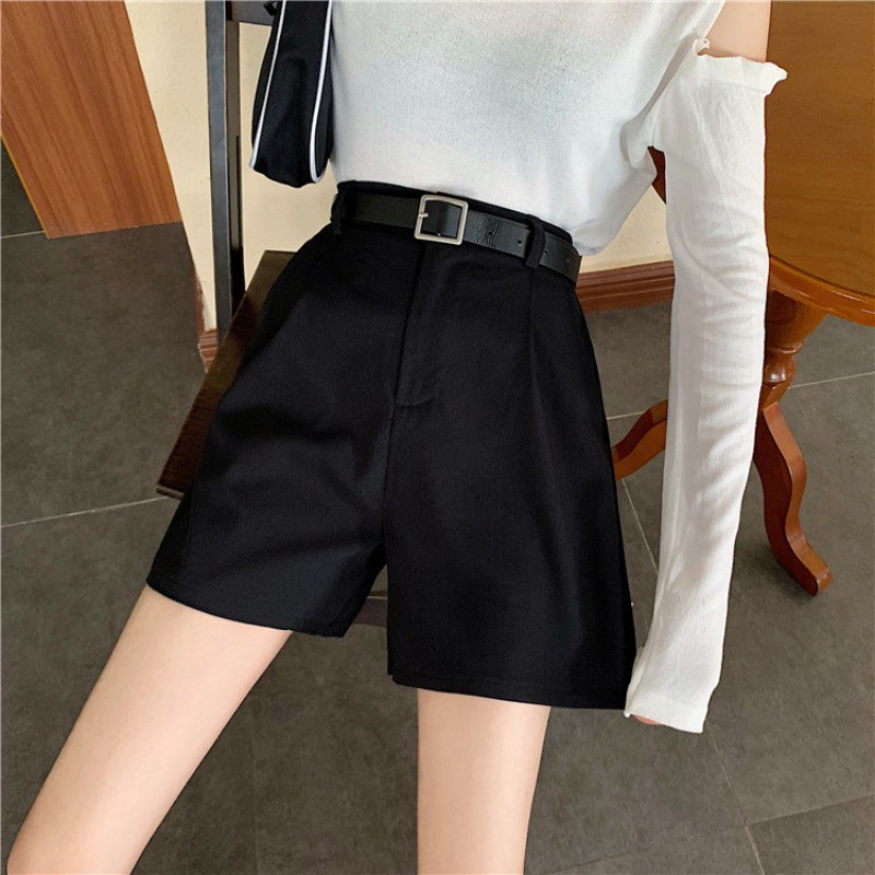 LEEVA - Quần short kèm belt/ Short tây nữ cạp cao ống suông + Tặng kèm thắt lưng S011