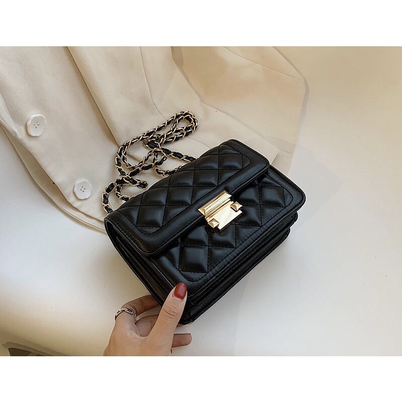 Túi Đeo Vai Kẻ Ô Trám Kiểu Dáng Đơn Giản Dễ Phối Đồ Size 19cm