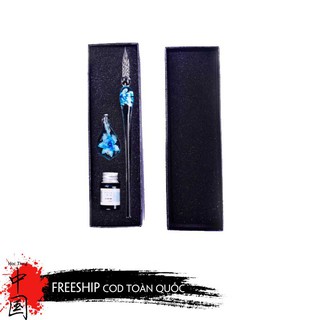 Bộ bút pha lê màu Lam Nhạt có bút, gá bút,mực,hộp chuyên Để Luyện Viết Thư Pháp, Tiếng Trung