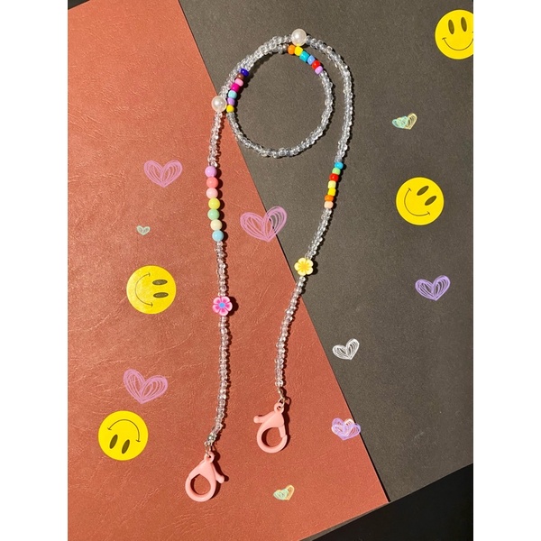 [363]dây đeo khẩu trang hoa và hạt màu