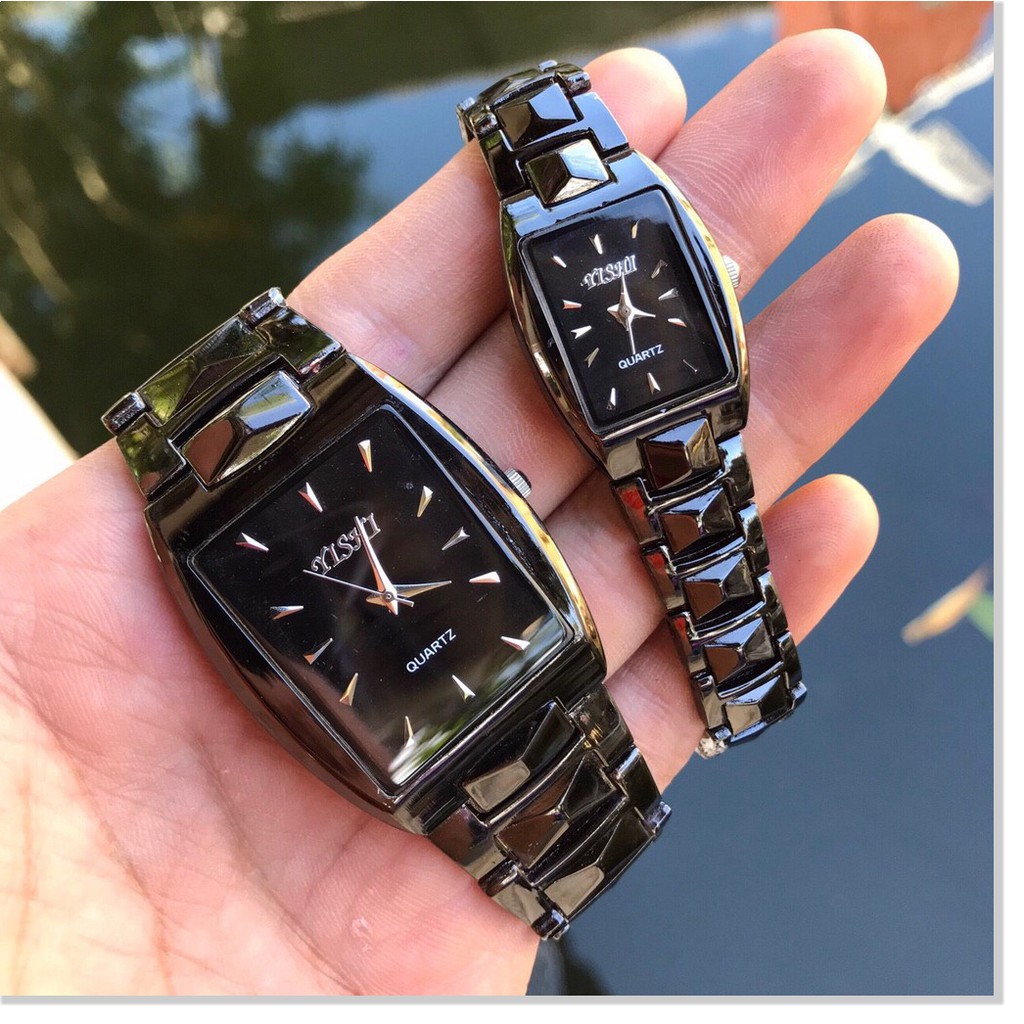 (Giá sỉ) Đồng hồ thời trang nam nữ Yishi mặt chữ nhật dây kim loại đen cực đẹp