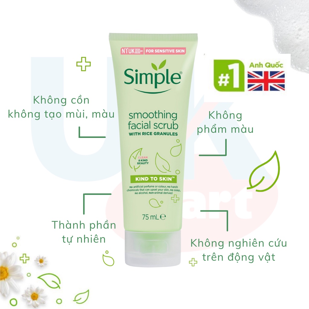 [Mẫu Mới] Tẩy Tế Bào Chết SIMPLE Kind To Skin Smoothing Facial Scrub 75ml Dành Cho Mọi Loại Da