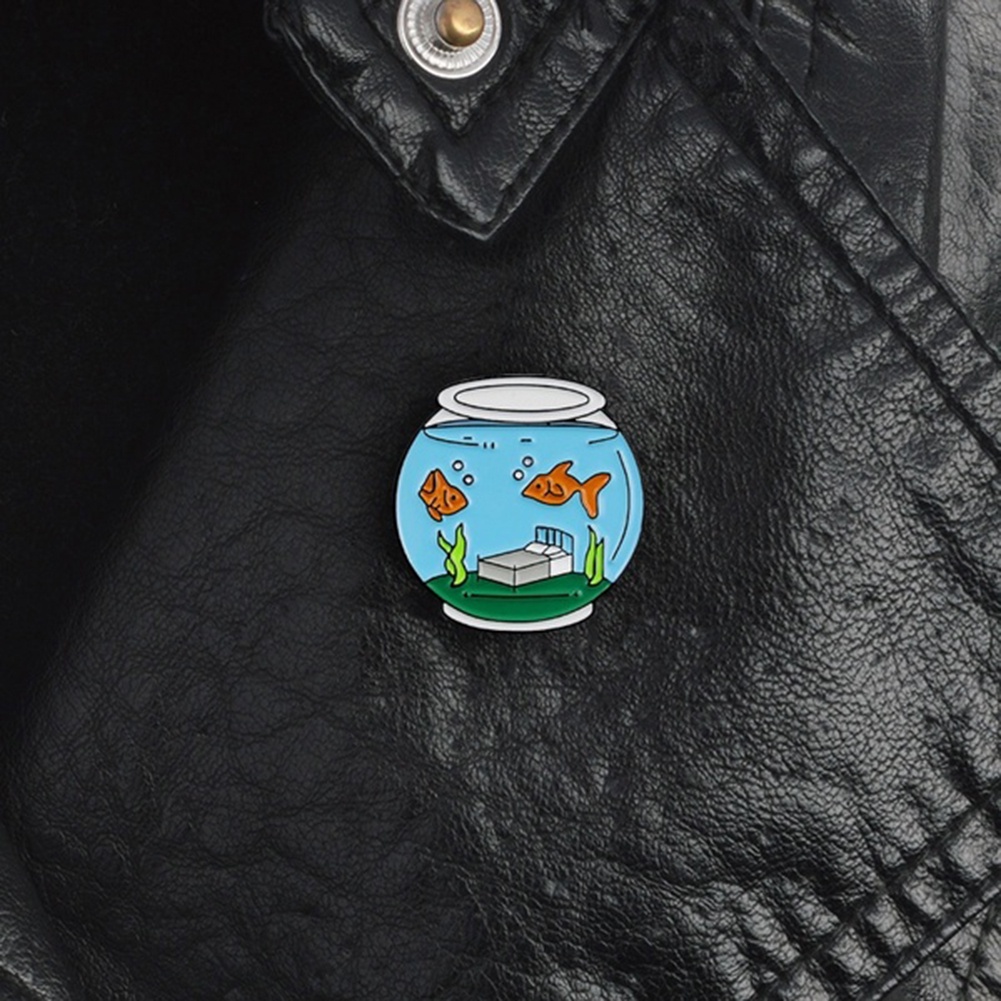 YOML✔Cute Goldfish Fish Tank Enamel Brooch Pin Lapel Denim Jeans Coat Badge Jewelry