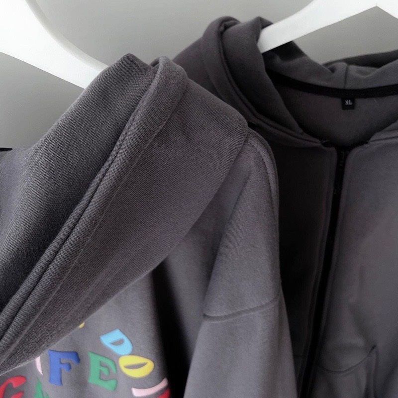 Khoác Nỉ Mũ Rộng Chun Tay Chữ Màu Cầu Vồng Tay Bồng Nam Nữ Hoodie Dáng Rộng