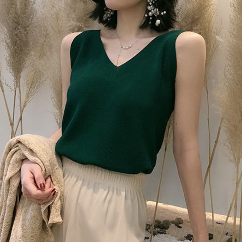 Áo Dệt Kim Sát Nách Thời Trang Cho Nữ 154320 Áo Hai Dây Cổ Chữ v Hở Lưng Form Ôm Kiểu Dáng Đơn Giản Quyến Rũ