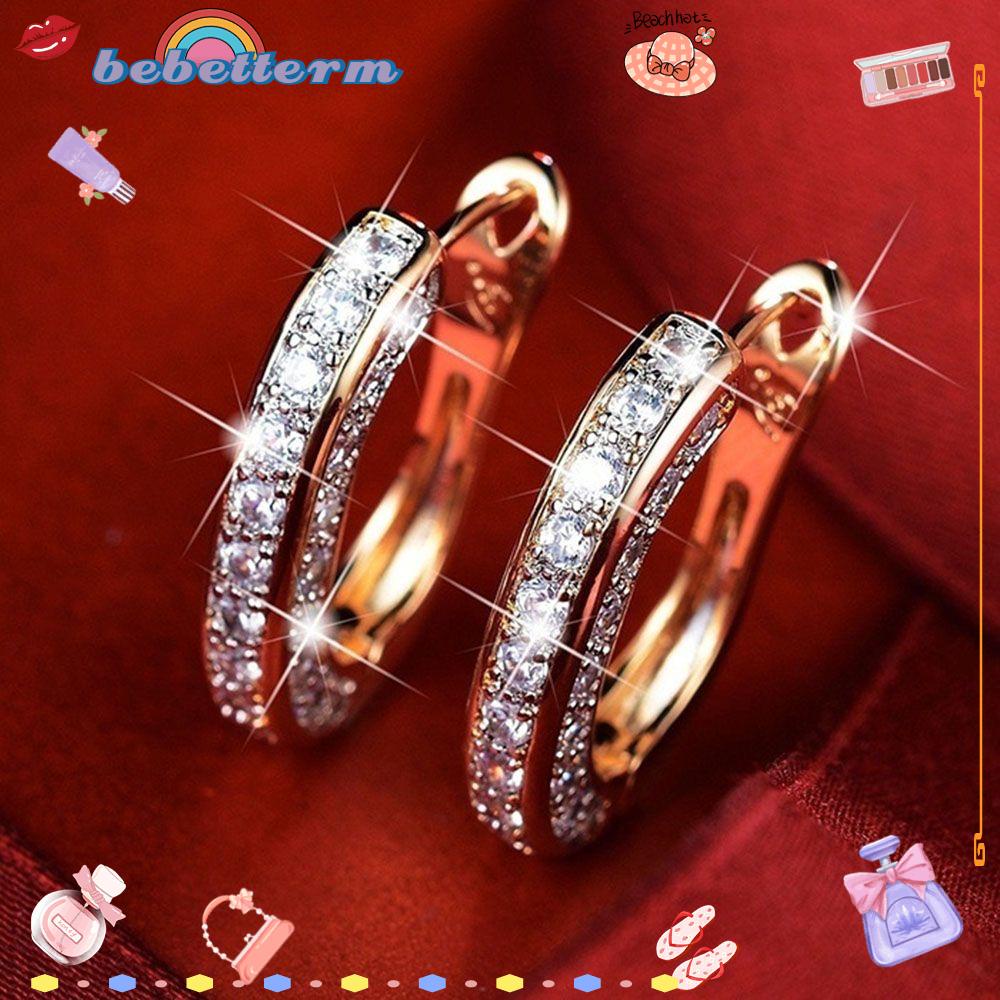 Bebetterm 1Pair Ear Piercing Rhinestone Rustproof Round Stud Hoop Earrings Accessories