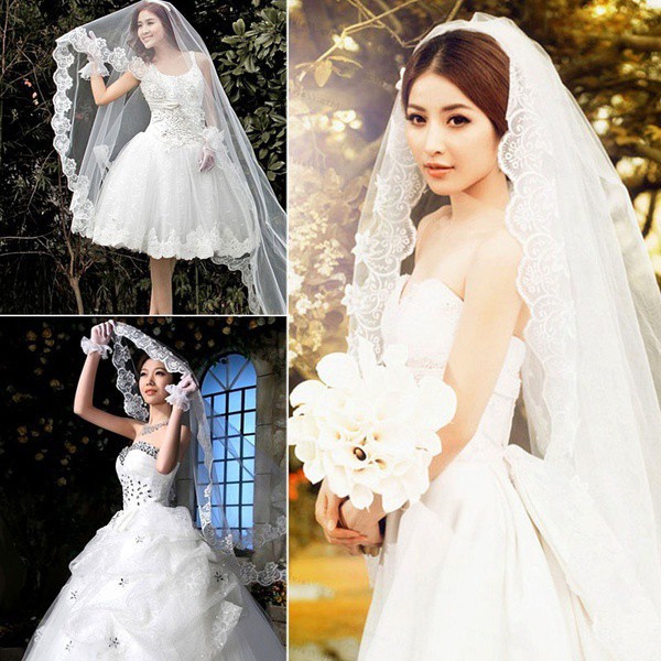 Khăn voan cưới viền ren hoa thanh lịch