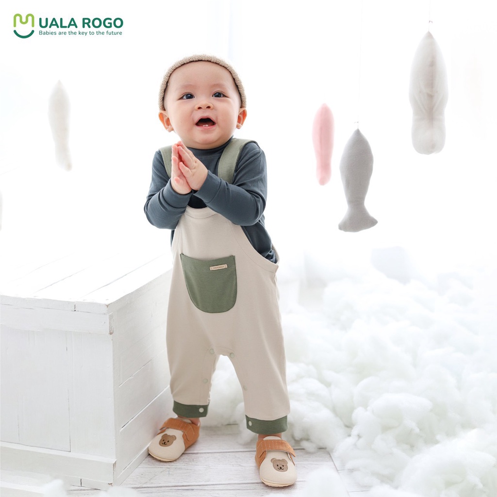[CHÍNH HÃNG] Quần yếm dài túi bụng sợi tre/trần bông họa tiết trẻ em thu đông Uala Rogo