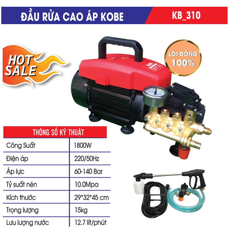 (🔥🔥HOT SALE🔥🔥) ĐẦU MÁY RỬA XE CAO ÁP MINI KOBE KB_310 - Hàng Chính Hãng 100%