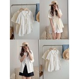 Áo sơ mi babydoll dáng xòe thắt nơ dây ulzzang