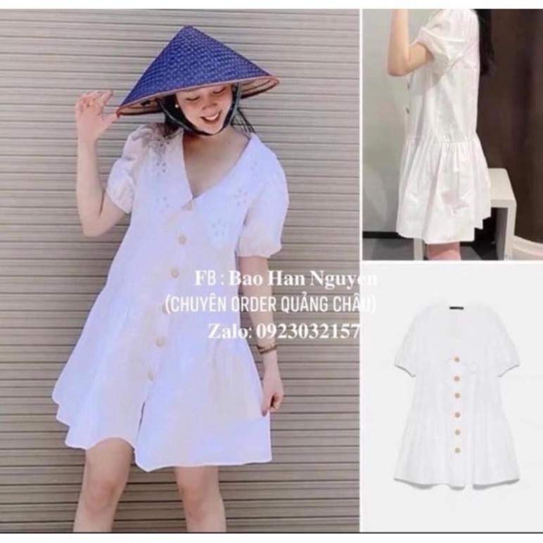 Váy baby doll ,  váythiết kế cổ yếm phối ren sẵn màu nâu tây-XIAOMIMI