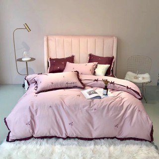 bộ CÚC HOA MI TÍM SANG set Chăn Ga Gối cưới  Lụa thêu cao  cấp