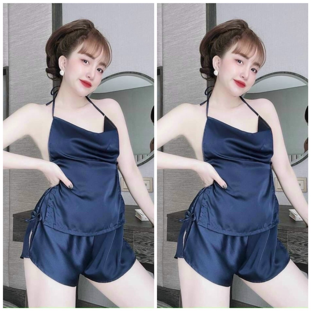 Đồ ngủ sexy nữ, sét yếm nữ mùa hè gợi cảm chất satin mềm mịn