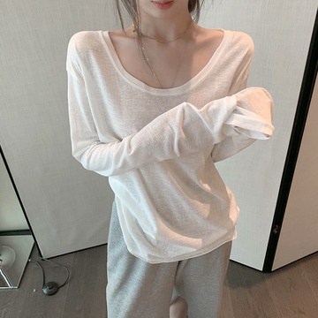 Áo thun cotton tay dài dáng rộng phong cách Hàn Quốc thời trang thu đông dành cho nữ