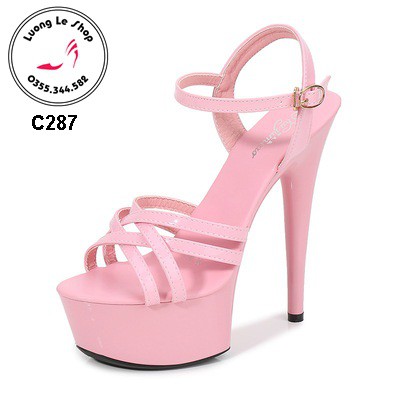 Giày cao gót 15cm gót nhon da bóng quai mảnh đan chéo quai vòng cổ chân nhiều màu Ms C287