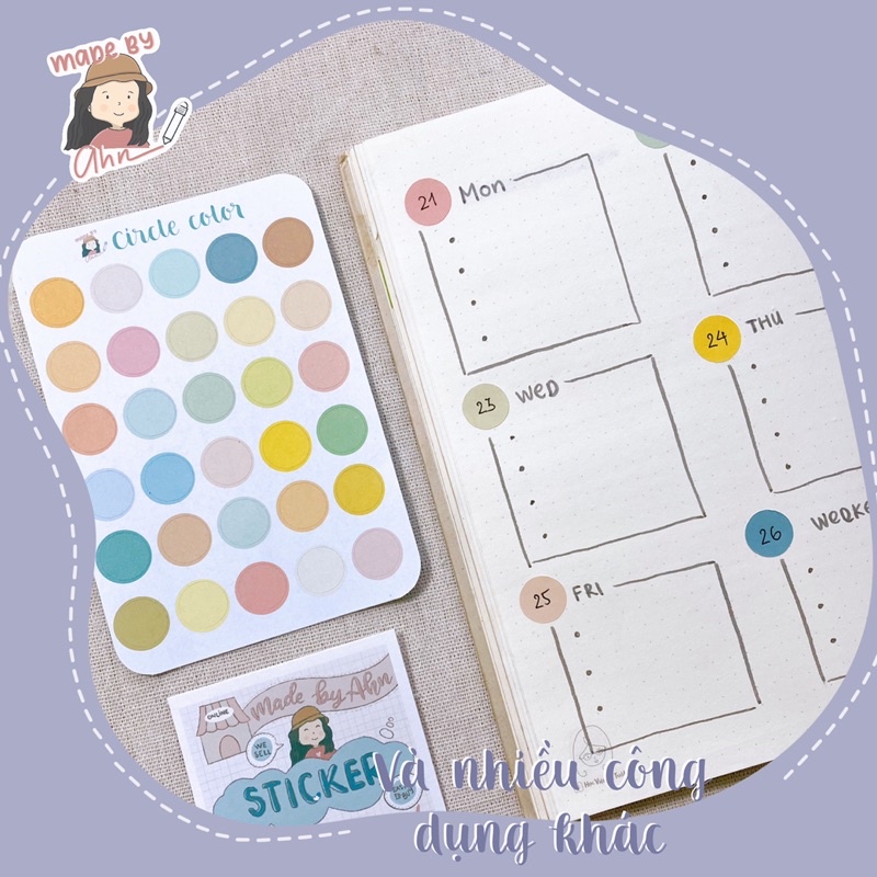 Sticker tròn tiện dụng trang trí sổ tay, Bullet journal