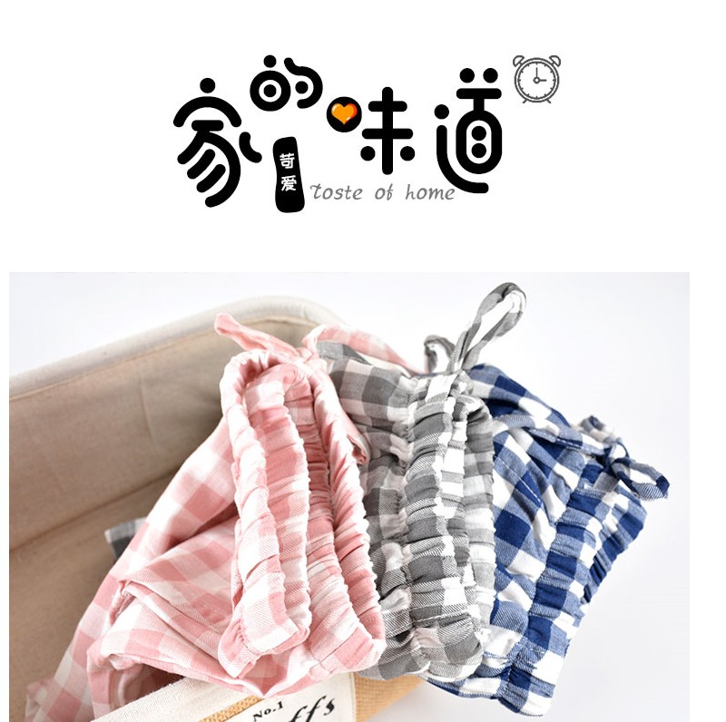 Quần Short Ngủ Vải Cotton Kẻ Sọc Dáng Rộng Kiểu Nhật Bản Cho Các Cặp Đôi