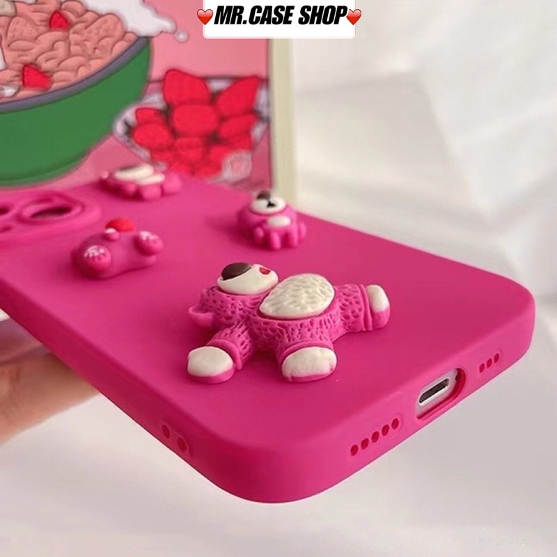 Ốp lưng ip chất bóng hồng neon hoạ tiết 4 gấu dâu lotso dành cho ip - Mr.Case