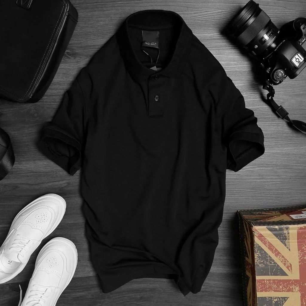 Áo POLO trơn vải cá sấu đen trắng Unisex Classic | Hàng VNXK