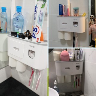 Kệ Để Bàn Chải Đánh Răng Đa Năng 💓 Kệ Kem Đánh Răng  2 Cốc hình Thật, hàng chuẩn