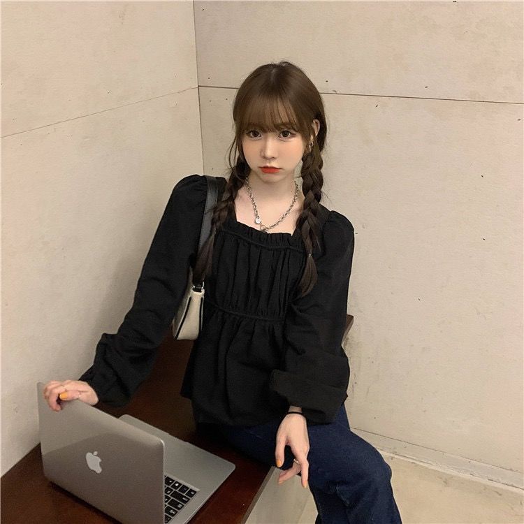 Áo Sơ Mi Tay Dài Cổ Vuông Thắt Eo Hàn Quốc JL-TX-519