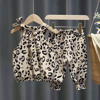 Set trang phục bé gái bộ đồ áo yếm cột nơ kèm quần baggy