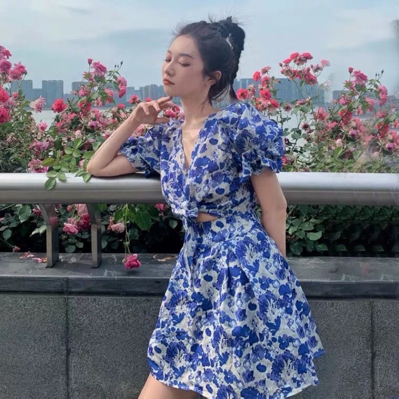 Váy hoa tay bồng, váy hoa nhí dễ thương xinh xắn BiiNoo