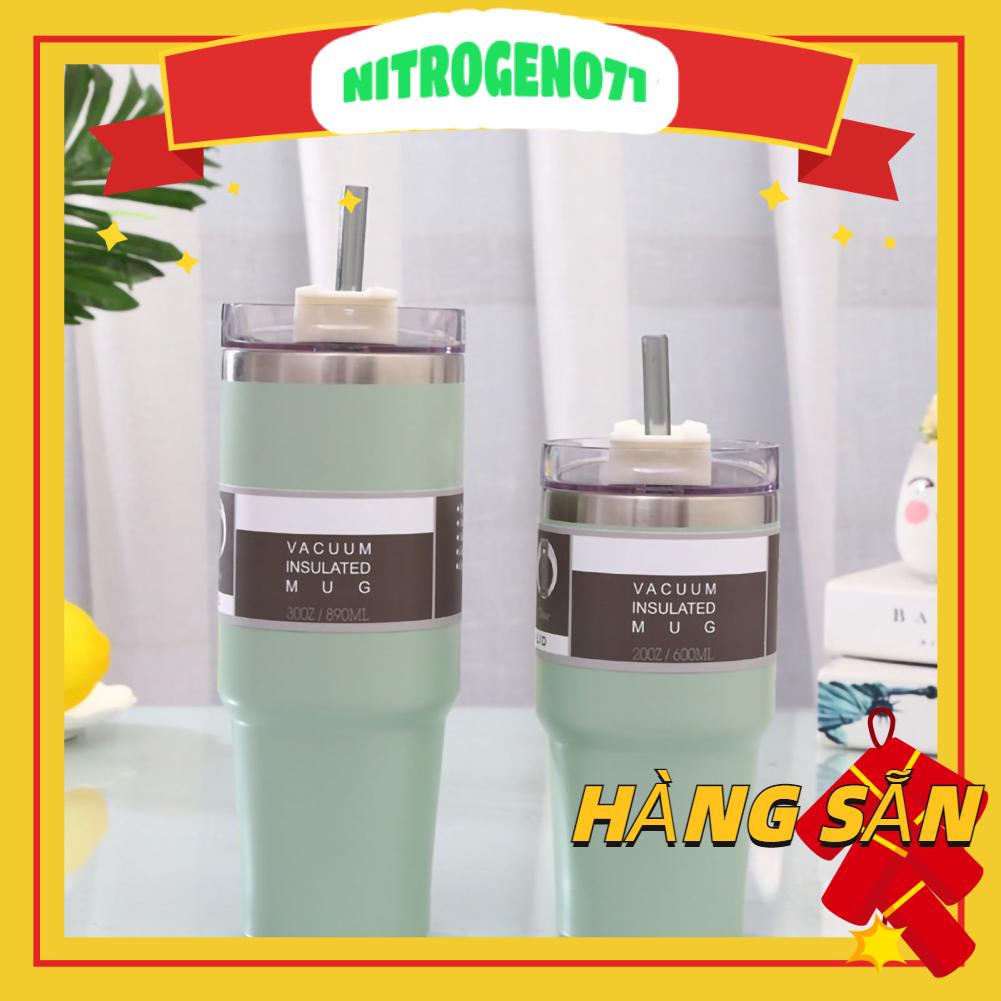 Nitrogen071 Cốc ô tô cách nhiệt chân không có nắp đậy bằng rơm rạ Giữ lạnh thép gỉ cho chuyến du lịch gia đình