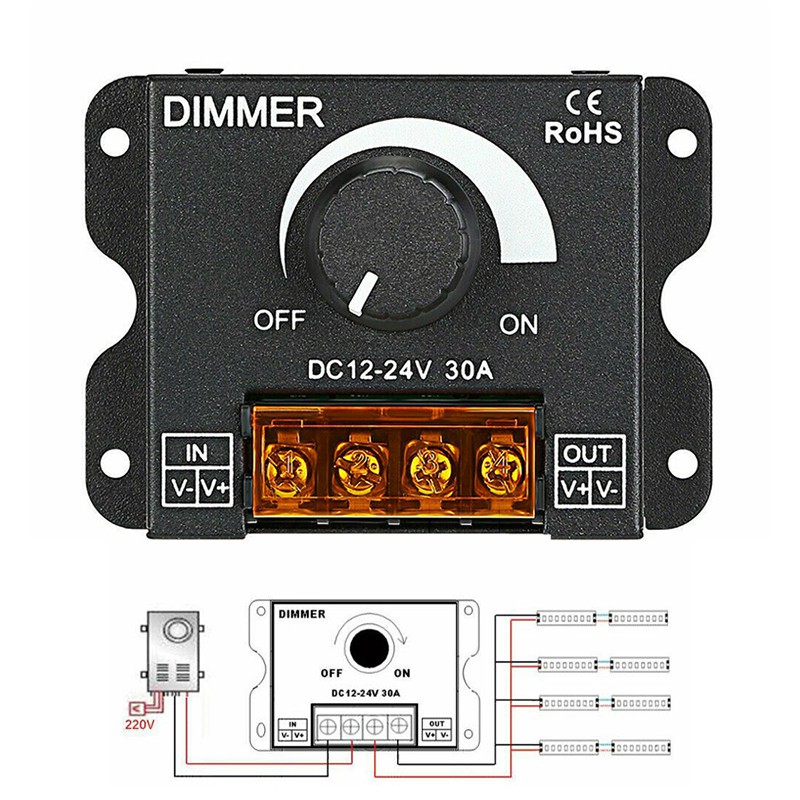 Dụng cụ điều chỉnh độ sáng đèn LED Led Dc 12v / 24v 30a cao cấp