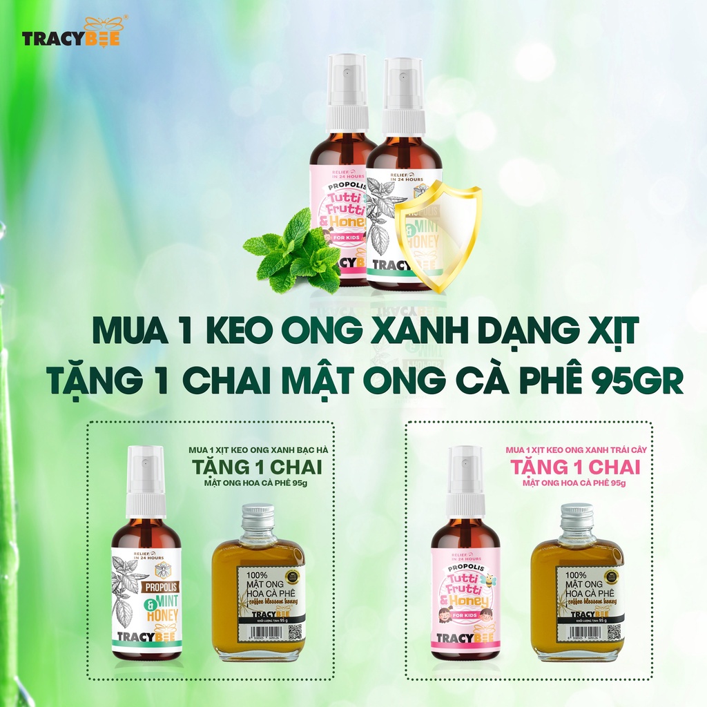 COMBO 2 CHAI TRACYBEE KEO ONG XANH VỊ BẠC HÀ+VỊ TRÁI CÂY