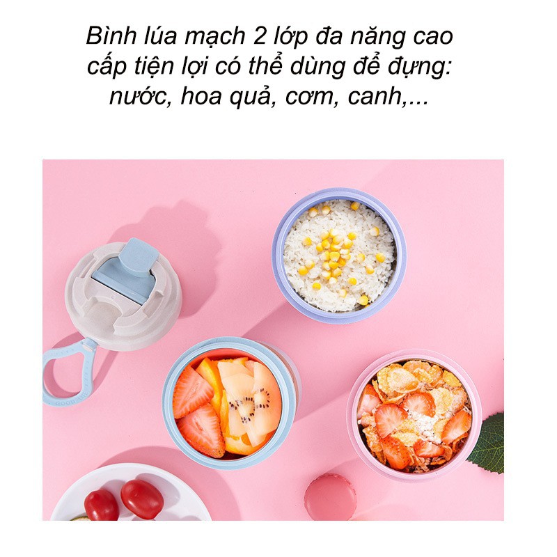 Bình nước 2 lớp nhựa lúa mạch cao cấp, chất liệu an toàn, sử dụng tiện lợi, lỗi đổi mới trong 7 ngày đầu nhận hàng