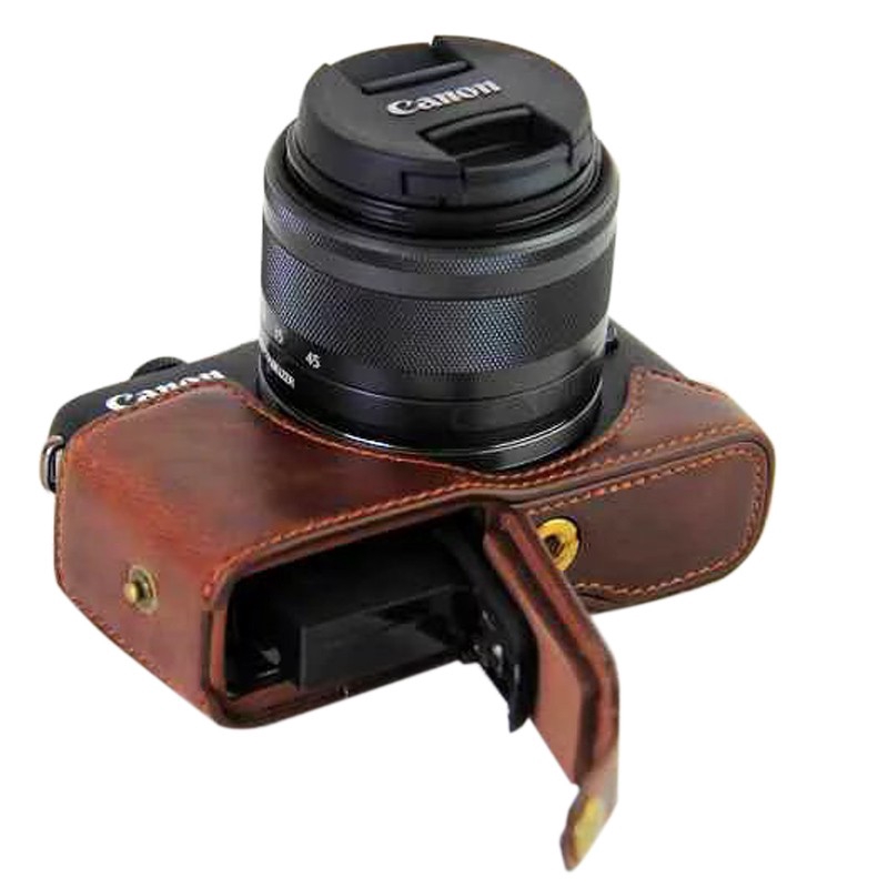 Vỏ da PU nửa thân bảo vệ dành cho máy Canon EOS M10/ M100/ M200