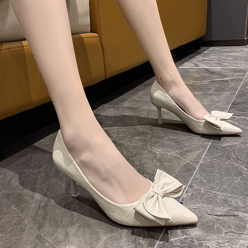 Giày Cao Gót Mũi Nhọn Phối Nơ Xinh Xắn Dành Cho Nữ