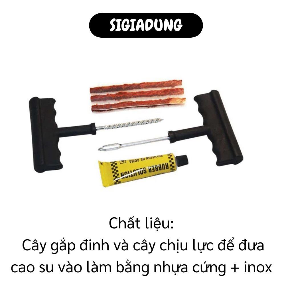 [SGD] Bộ vá xe không ruột - Gồm 1 cây gắp đinh, 1 cây chịu lực để đưa cao su vào, 1 chai keo và 3 cây cao su 3085