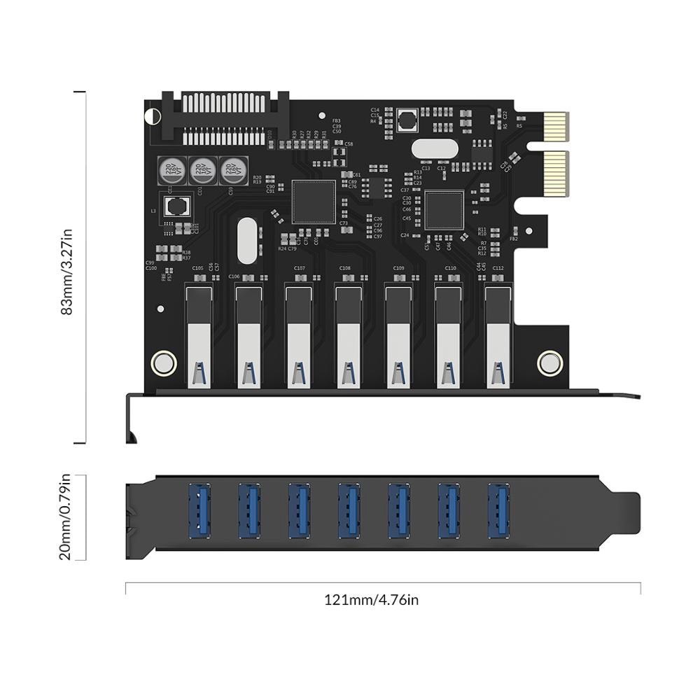 Card PCI to USB ORICO PVU3-7U-V1 7 cổng usb 3.0 15 pin dây nguồn sata chipset vl805 vl812