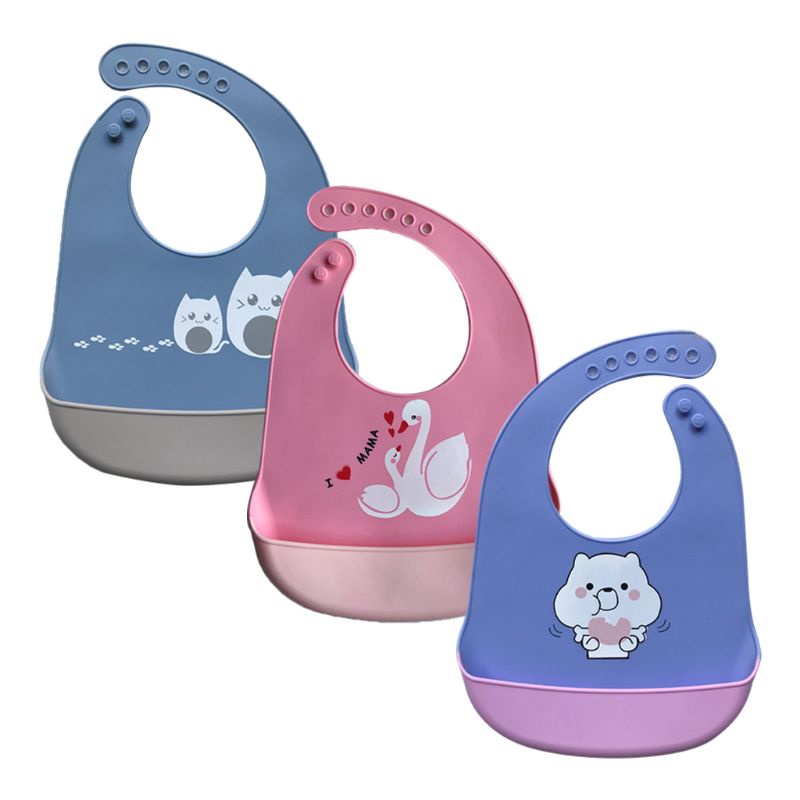 Yếm Ăn Hai Màu Bằng Silicon Mềm Chống Nước Có Thể Điều Chỉnh Cho Bé Sơ Sinh
