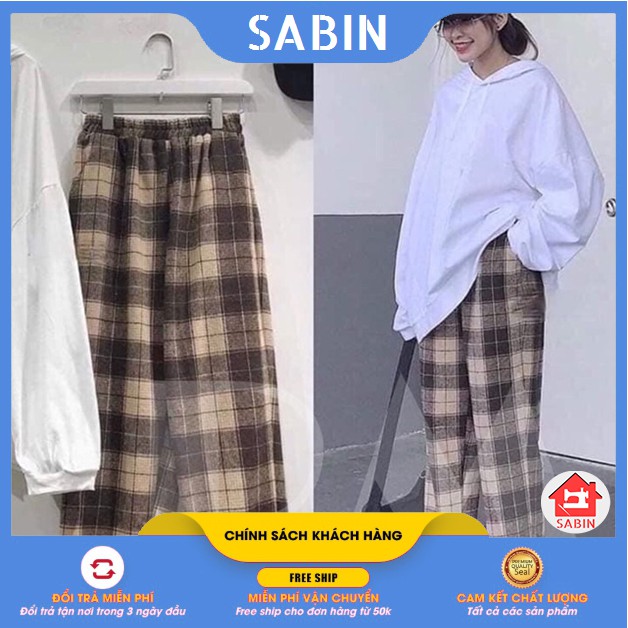 [BÁN SỈ] Quần kẻ karo to mẫu mới ống rộng 3 màu đi chơi mặc nhà FREE SIZE DƯỚI 65kg - Quần baggy nữ SABI SHOP