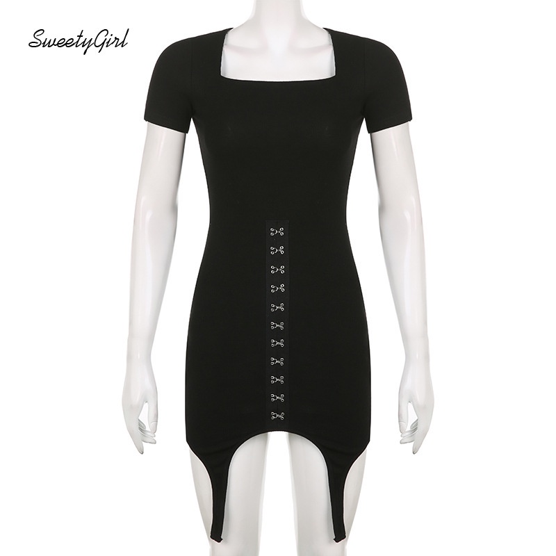 Đầm Ôm Cổ Vuông Tay Ngắn Màu Trơn 2022 Thời Trang Cho Nữ