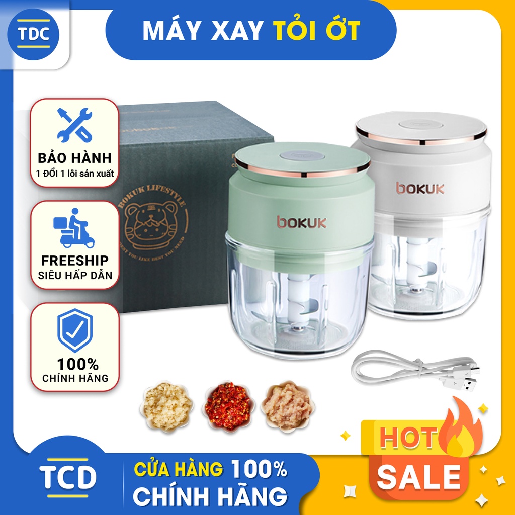 Máy xay tỏi ớt đa năng, máy xay thịt cối xay thủy tinh 300ml cổng sạc micro usb - TDC Mart