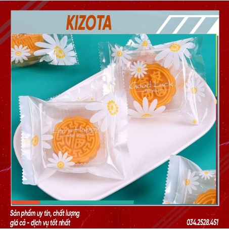Túi đựng bánh cookie/ bánh quy/ trà hoa,set 100 túi (trắng mờ hoa cúc)- nhiều kích thước- kizota